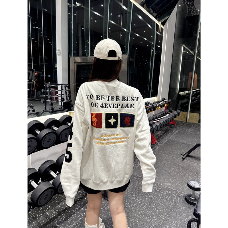 American-Style Heavy Towel Embroidery Round-Neck Long-Sleeve Sweatshirt for Women, Spring, Autumn, and Winter, with a Unique Design, Niche Couple's Sports Style Top American-Style Heavy Towel Embroidery Round-Neck Long-Sleeve Sweatshirt for Women, Spring, Autumn, and Winter, with a Unique Design, Niche Couple's Sports Style Top