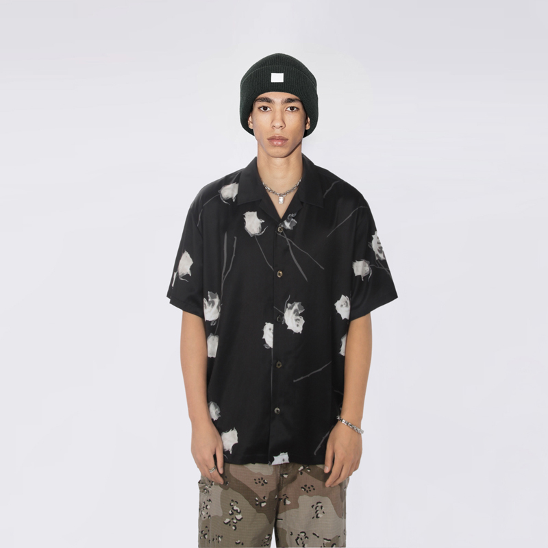 Ehvk Trendy Brand 2026 New Casual Vacation Black Rose Cuban Collar Shirt Men's Short-Sleeved Floral Shirt Summer Ehvk Trendy Brand 2026 New Casual Vacation Black Rose Cuban Collar Shirt Men's Short-Sleeved Floral Shirt Summer