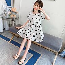 Girls dress summer dress princess skirt 2022 new summer little girl wave point middle and big children cotton children