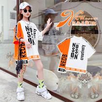 Girls summer short-sleeved T-shirt 2022 new big childrens clothing childrens mid-length foreign style cotton half-sleeved top 8