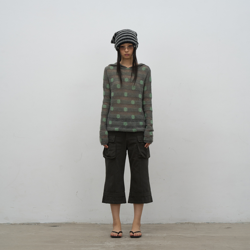Rebornique Korean-Style Light Vintage Hollow-Out Hooded Knit Sweater Mohair Polka Dot Slightly Sheer Casual Top Rebornique Korean-Style Light Vintage Hollow-Out Hooded Knit Sweater Mohair Polka Dot Slightly Sheer Casual Top