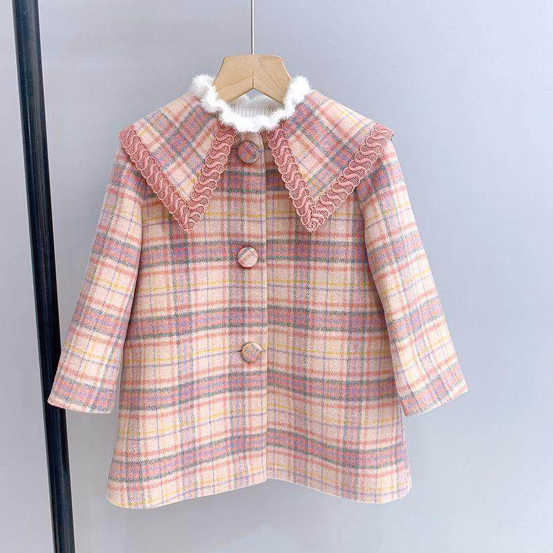 Girl child Hooded Jacket Autumn Winter 2021 New Female Baby Plus Cotton Polo Winewear children Mao's Korean version of blouses