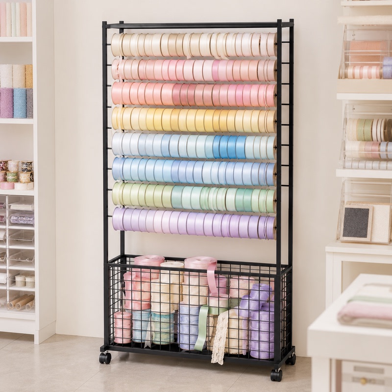 Iron Art Movable Ribbon Storage Rack, Flower Shop Ribbon Organizer, Large Capacity Display Rack, Florist's Special Rack Iron Art Movable Ribbon Storage Rack, Flower Shop Ribbon Organizer, Large Capacity Display Rack, Florist's Special Rack