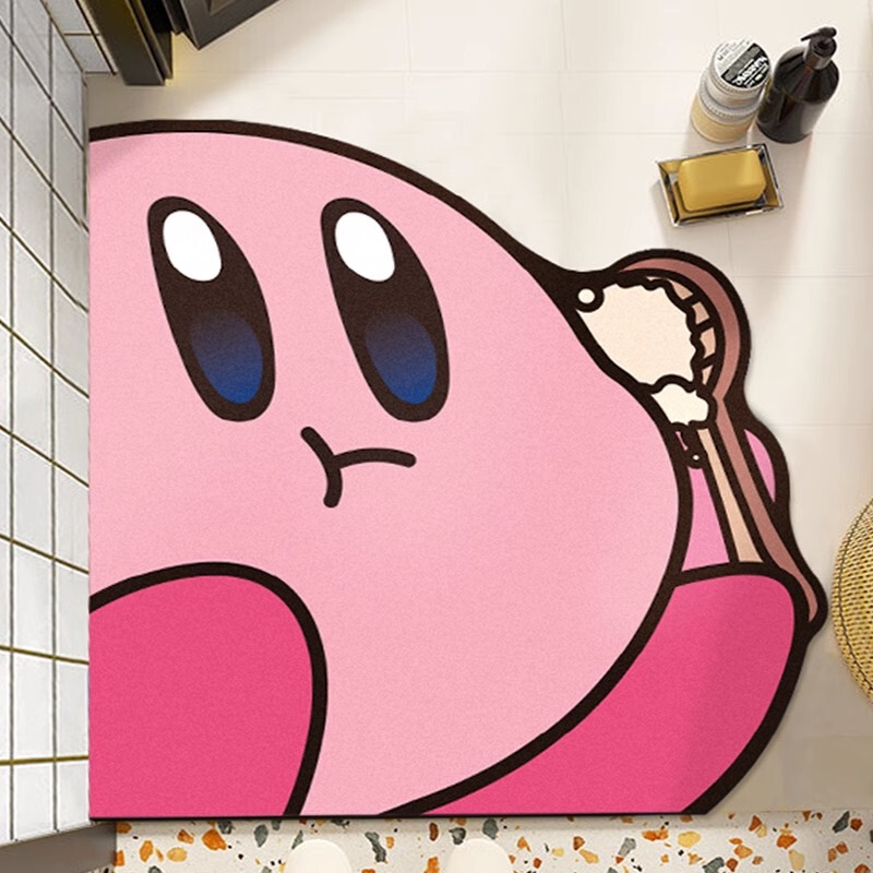 Kirby-Themed Bathroom Mat, Absorbent Non-Slip Soft Diatomaceous Earth Foot Mat for Bathroom and Toilet Entrance, Can Be Cut to Size