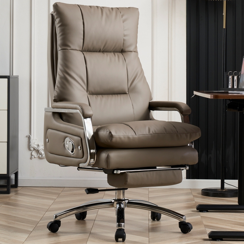 Genuine Leather Executive Chair, Reclining Office Chair, Massage Executive Chair, Comfortable for Long Sitting, Computer Chair, Home Office Chair