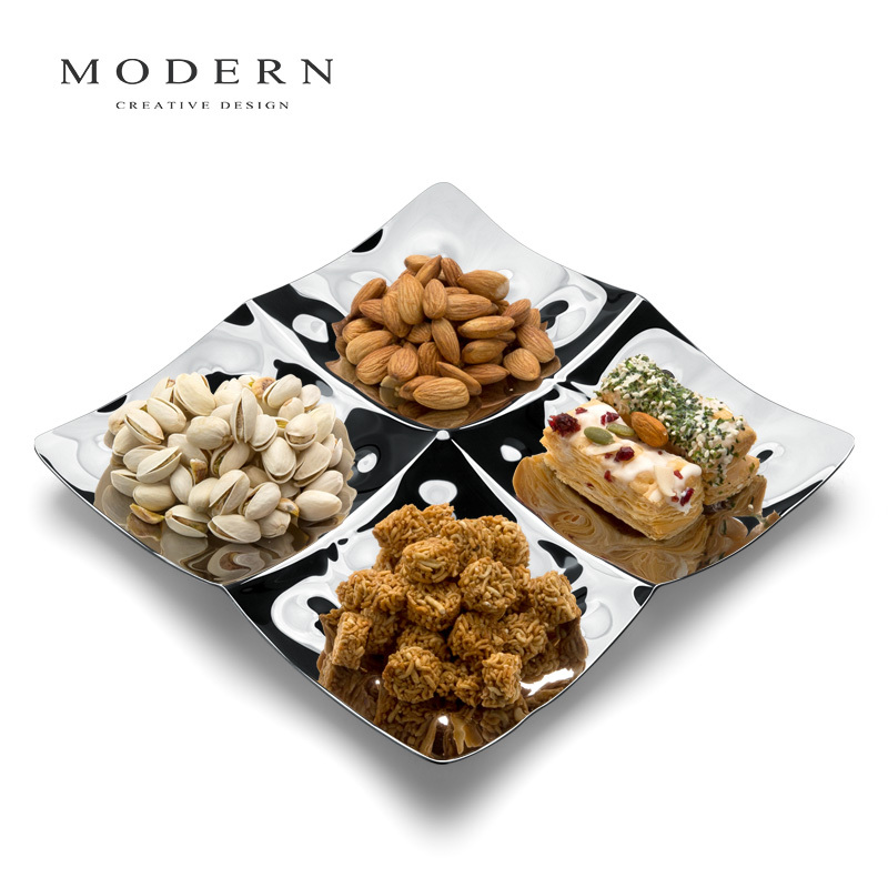 Modern European-Style Dining Table Fruit Plate, Creative Light Luxury Snack Plate, Candy, Dried Fruit, Nut Compartment Tray
