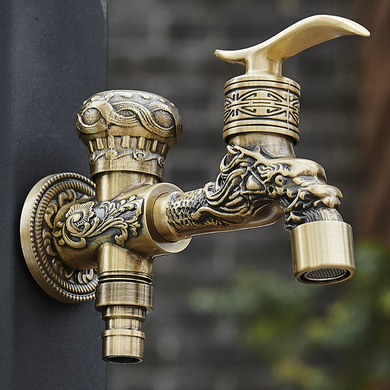 Garden garden watering flower pressurized water gun scenic area antique hand washing faucet outdoor all copper antifreeze washing machine faucet