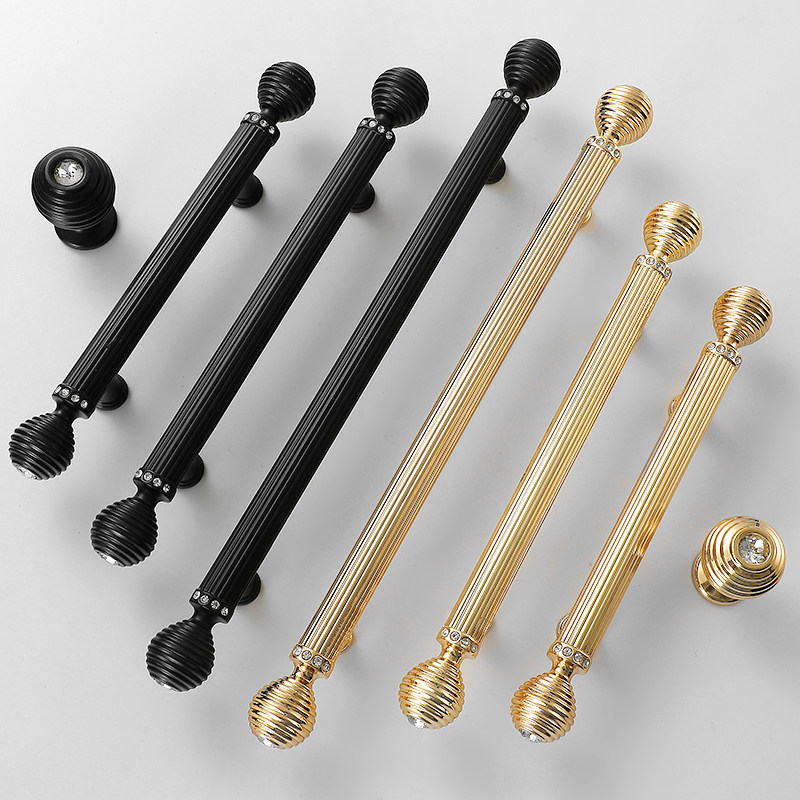 High-end light luxury golden cabinet handle Opie single crystal diamond inlaid wardrobe cabinet drawer solid door handle hole