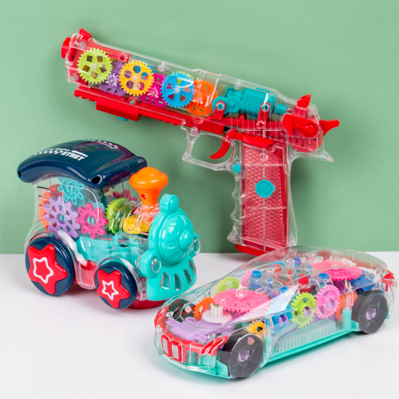 Children's electric transparent gear concept car boys and girls baby universal simulation model racing toy music lighting