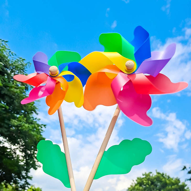 Windmill toy children's rainbow outdoor courtyard color kindergarten hand holding wooden pole rotating colorful big windmill decoration