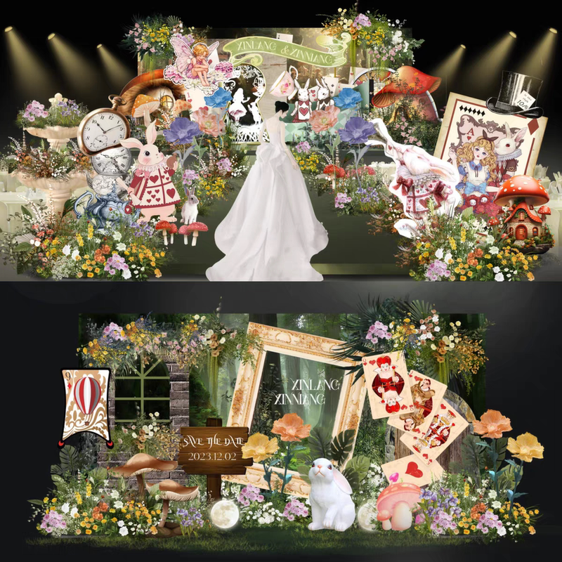 There Are High-Resolution Output Images That Can Be Printed, Including Alice in Wonderland Wedding Welcome Stage Renderings and Design Materials 16