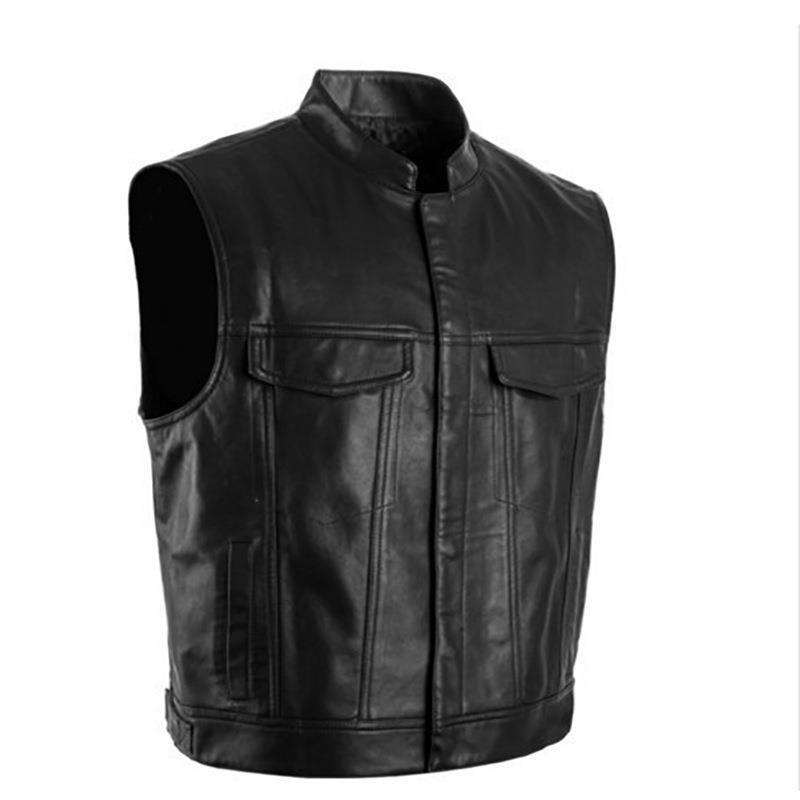 Solid Color Vest Motorcycle Stand Collar Leather Vest Biker Punk Vest Motorcycle Stand Collar Leather Vest Biker Punk