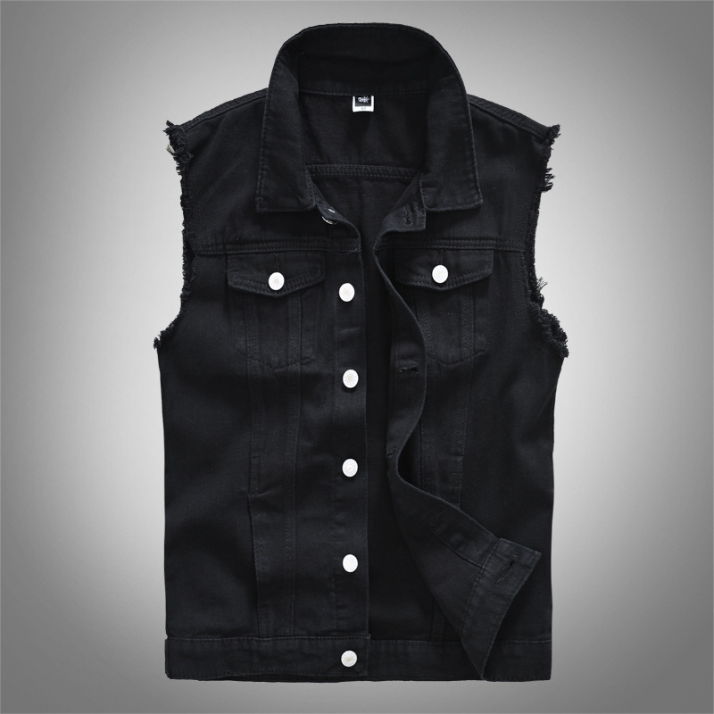 Trendy Men's Spring, Summer, and Autumn Denim Vest, Black Cool Men's Casual Vest, Youth Sleeveless Vest  Popular
