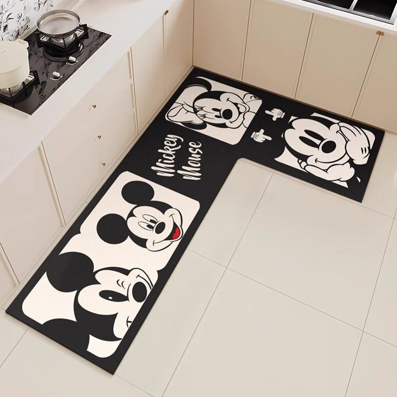 Kitchen special floor mats cartoon kitchen bathroom L-shaped water-absorbing and oil-absorbing anti-slip mats that can scrub long carpets