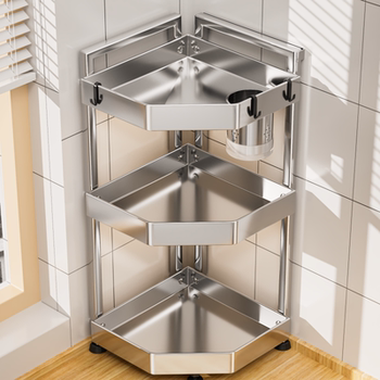 Stainless steel kitchen countertop storage tripod corner storage seasonings floor-standing multi-layer corner knife holder
