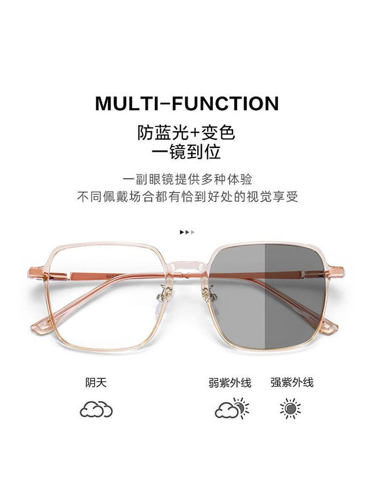Color-Changing Myopia Glasses for Women, Ultra-Light, Trendy, Cool Tea-Colored Transparent Frame, High-Value, Large Frame, Slimming, Natural Look, Non-Prescription Glasses