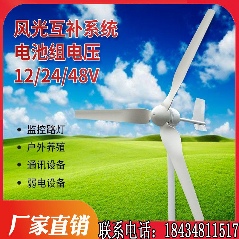 Outdoor pastoral marine 1000W3000W home small horizontal axis permanent magnet wind generator 24V48V220V