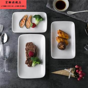 Hotel tableware, magnesium white porcelain catering, japanese ceramic rectangular plate, intestine plate, rectangular plate