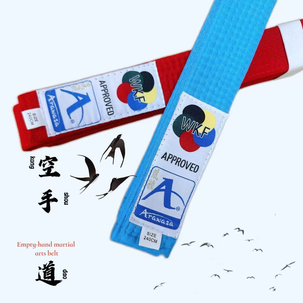 WKF認定のプロ用競技帯。空手、テコンドー、柔道のトレーニングに使用できます。