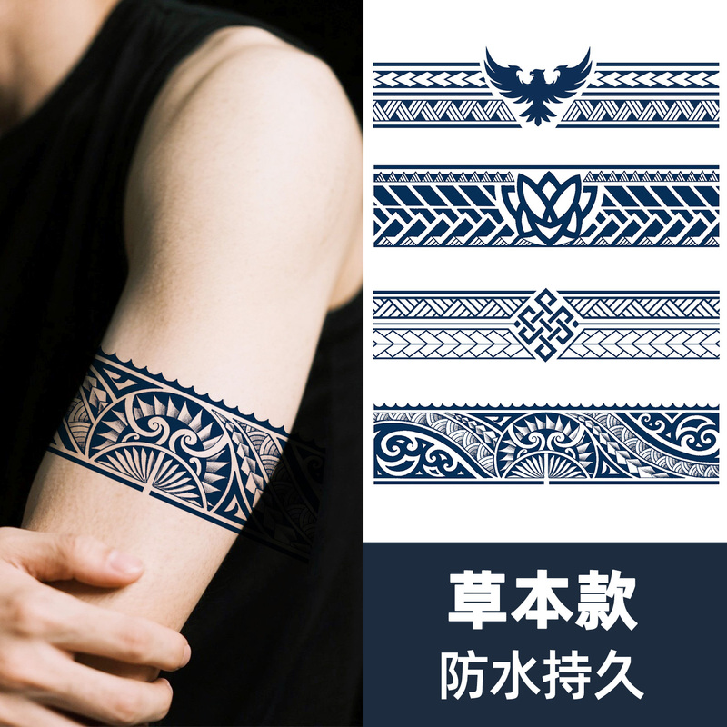 Cool Personalized Armband Herbal Tattoo Stickers for Men, Waterproof and Long-Lasting, Simple Retro Pattern Totem for Women, Niche Style