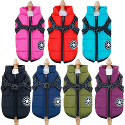Pet Clothes Waterproof Thickened Warm Dog and Cat Cotton Coat Winter with Leash Buckle Chest Harness Cotton Vest Supplies