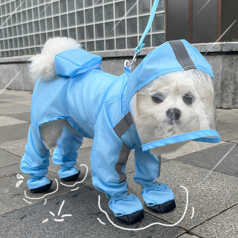 Tractionable Four-Legged Raincoat for Small Dogs, Waterproof, Full Coverage, Foot-Covering, for Small Dogs Like Bichon Frise and Teddy, Pet Rain Clothes