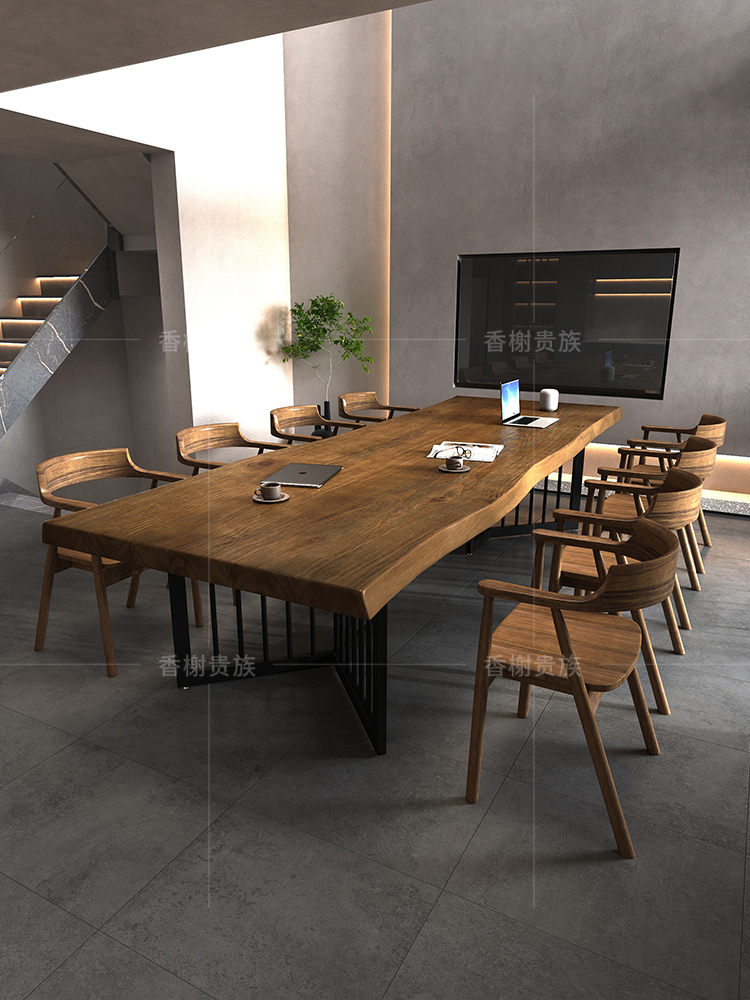 Large solid wood conference table long table simple modern desk long table loft negotiation table reception table and chair combination