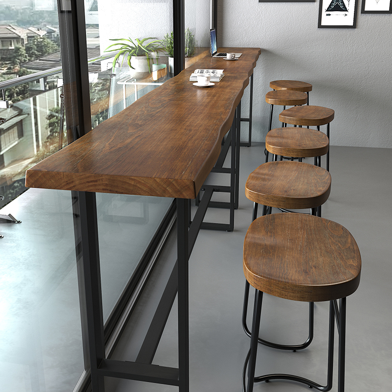 Solid wood bar table close by wall Narrow Table Side Table Office Rest Strip Table Industrial Wind Iron Art Bar Table High Foot Table