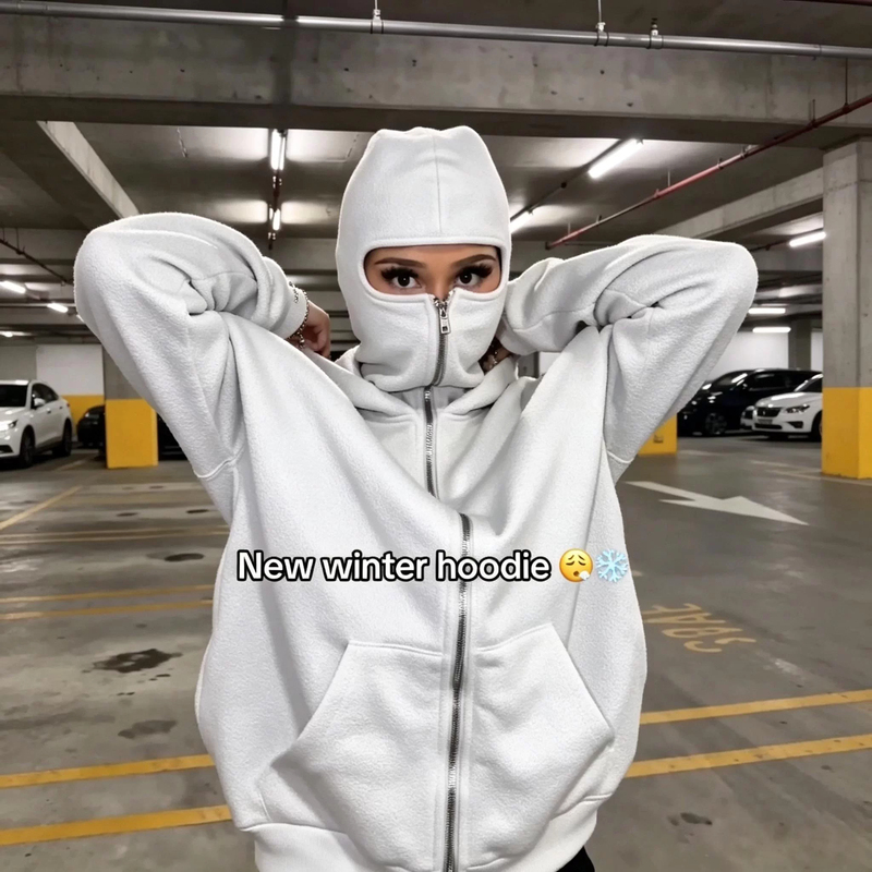 Double-Layer Hooded Sweatshirt, High-Neck Neck Protection Full-Face Mask Hoodie, Niche Design Women's Autumn and Winter Jacket Top Double-Layer Hooded Sweatshirt, High-Neck Neck Protection Full-Face Mask Hoodie, Niche Design Women's Autumn and Winter Jacket Top