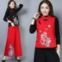 Mùa đông mới phong cách quốc gia phụ nữ retro khóa thêu hoa cotton lanh kích thước lớn ngắn quilted với vest áo khoác nữ cá tính