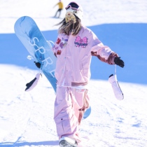 LMDSNOW original Maillard wind ski suit pink American retro baseball suit sweet and cool waterproof warm and loose