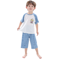 Pyjama dété pour enfants Modal fin en soie glacée dessin animé manches courtes petit garçon ensemble de vêtements de maison climatisés