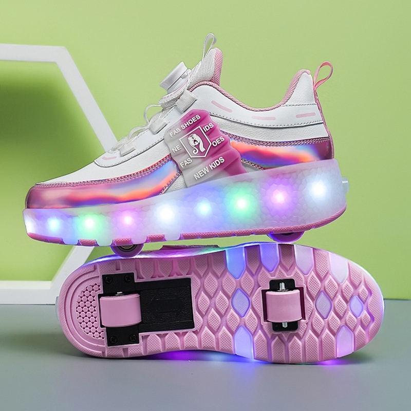 Boys and Girls with Wheels, Two-Wheel Flashing Skateboard Roller Soles, Heelys Shoes with Wheels, Sports Shoes
