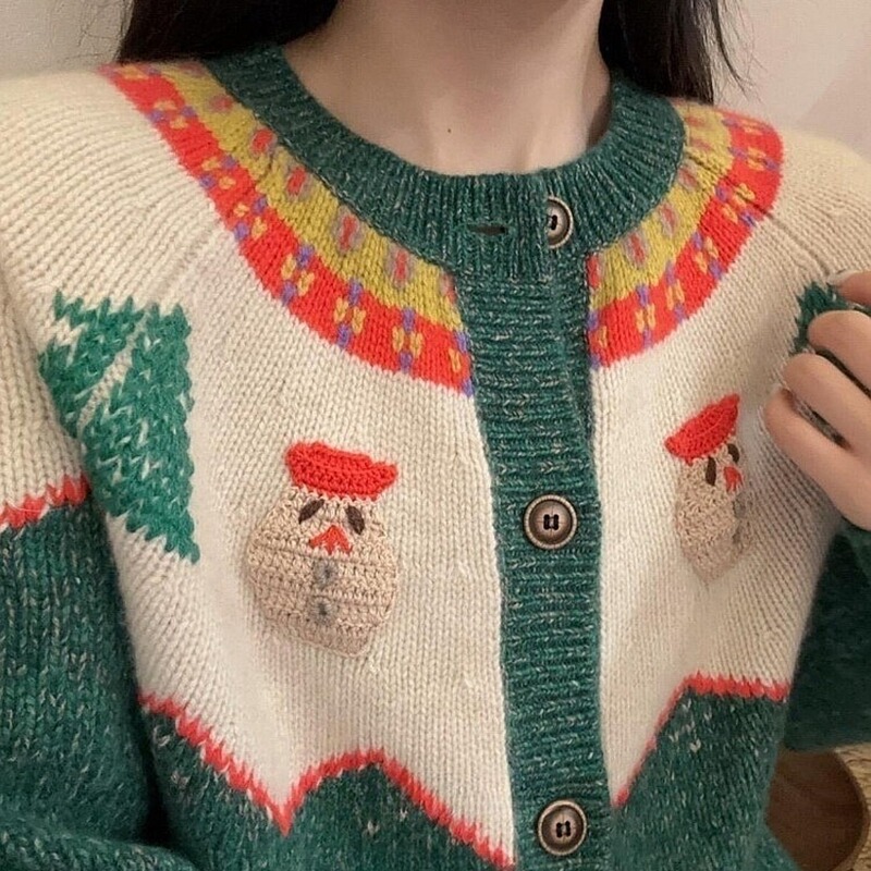 (in Stock) Super Stylish Mature-Style Top, Christmas and Halloween Green Knitted Sweater Jacket for Women, Autumn and Winter High-End Feel