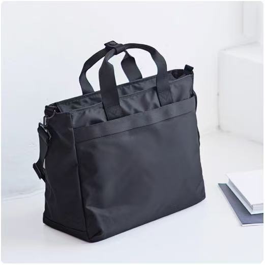 Japanese Imported Muji Simple Business Briefcase for Women, Nylon 14inch Laptop Bag, Waterproof Short-Distance Travel Bag