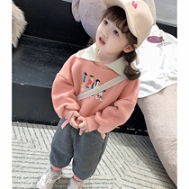 Girls sweatshirt 2021 Spring loaded with new Korean version Spring Festival Overturned Collar cartoon Clothing Loose Nets Red Children Foreign Air Blouse