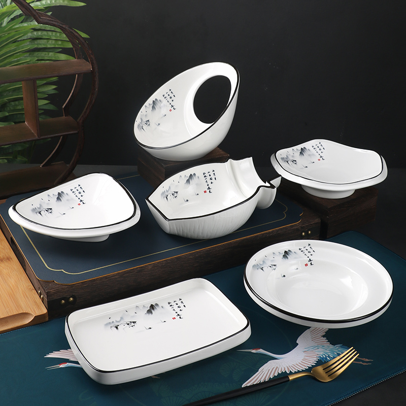 Commercial Restaurant Plates, Hotel-Specific Ceramic Stir-Fry Plates, Creative Chinese-Style Hotel Irregular-Shaped Tableware