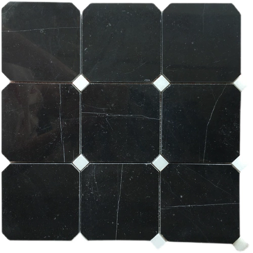 Черно -белая каменная мозаичная наклейка натуральная мрамора китайская черная восьмиугольная ванная комната ванная балконная плитка напольная плитка кухня