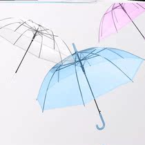 Net red photo automatic long handle transparent umbrella minima light personality male and female dual-use large number straight shank pure color umbrella