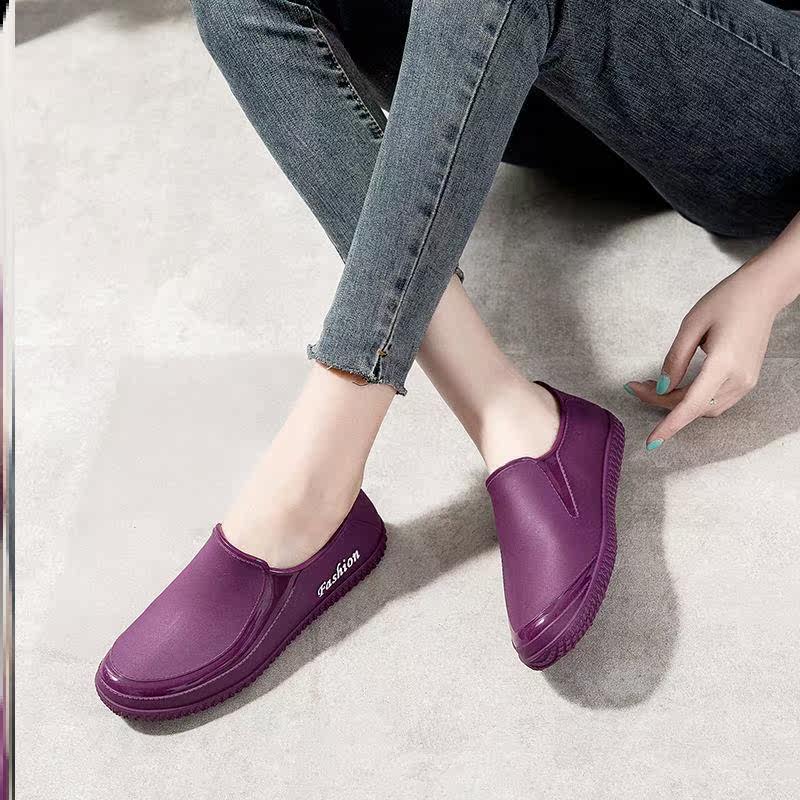 Spring Autumn Fashion Light Mouth Rain Shoes Women Waterproof Non-slip Flat Bottom Rain Boots Women All Season Wear wash Wash Kitchen Working Rubber Shoes