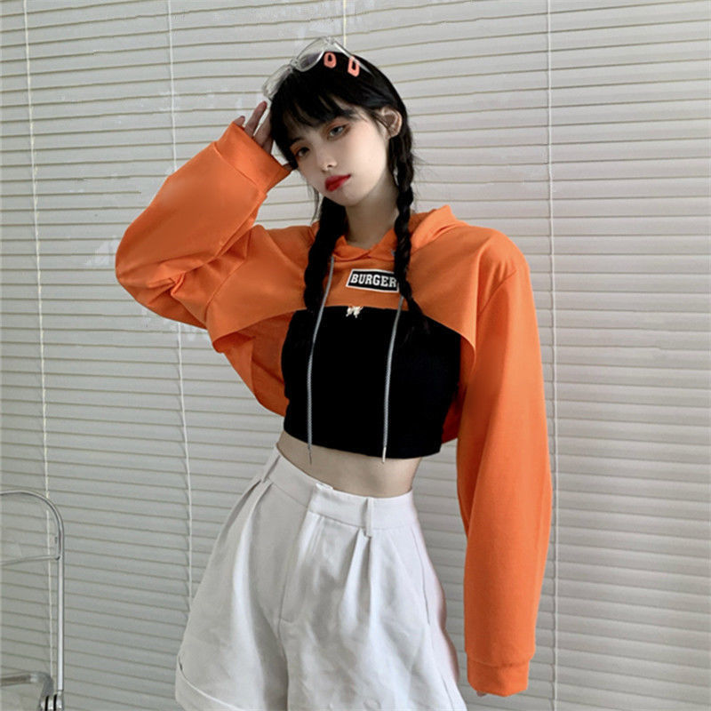 Ultra-Short Two-Piece Set, Loose-Fitting Jazz Dance Long-Sleeve T-Shirt for Women, Jazz Street Dance Crop Top, Short Hot Girl Top Ultra-Short Two-Piece Set, Loose-Fitting Jazz Dance Long-Sleeve T-Shirt for Women, Jazz Street Dance Crop Top, Short Hot Girl Top