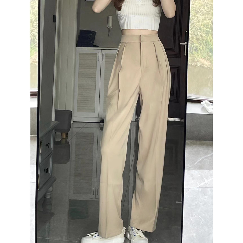 Milk Café Color Western Dress Pants Woman Summer New High Waist Display Slim Pendant Feel Casual 100 Hitch Fashion Straight Drum Mopping Pants
