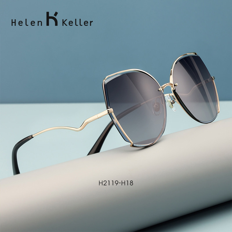 Helen Keller 2021 new sunglasses women's big face thin high-definition polarized sunglasses myopia metal streamline
