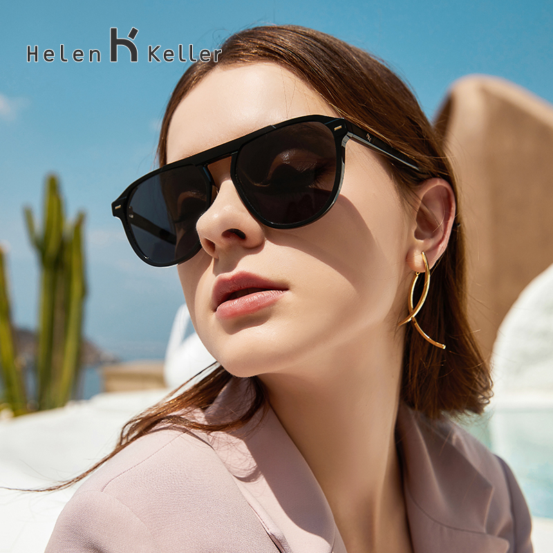 Helen Keller 2021 new black sunglasses for men and women with big face and thin anti-UV polarized myopia sunglasses