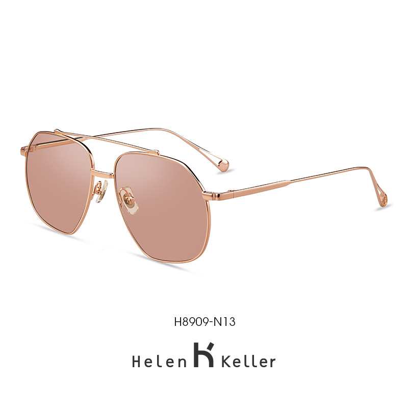 Helen Keller sunglasses female anti-UV tea yellow transparent orange sunglasses female big face thin myopia ins