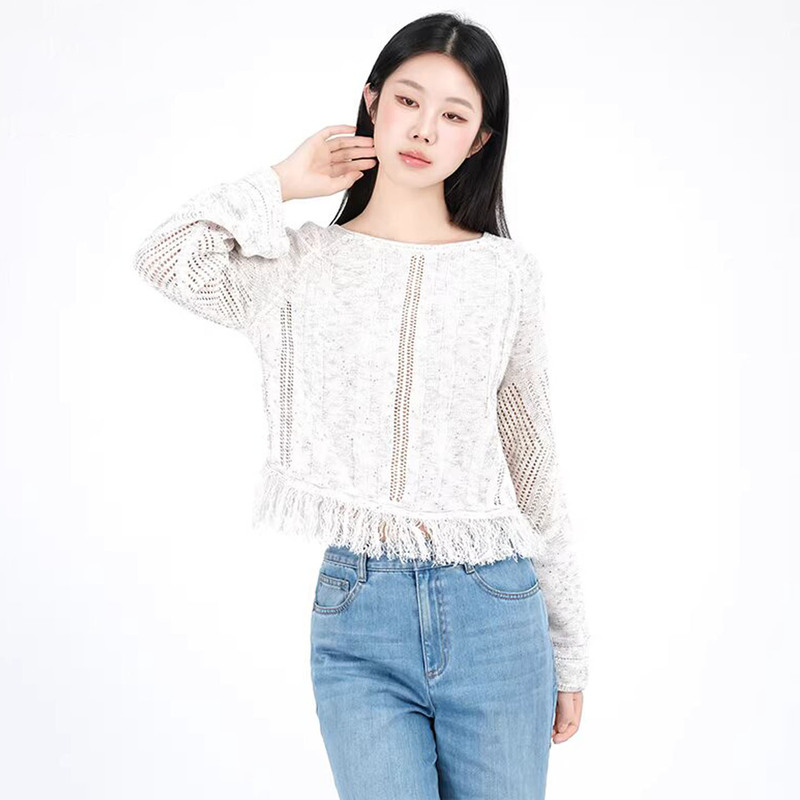 Gedi Amas Genuine Brand 26 Spring Design Tassel Sequin Elegant Long-Sleeved Knitwear T-Shirt 538124