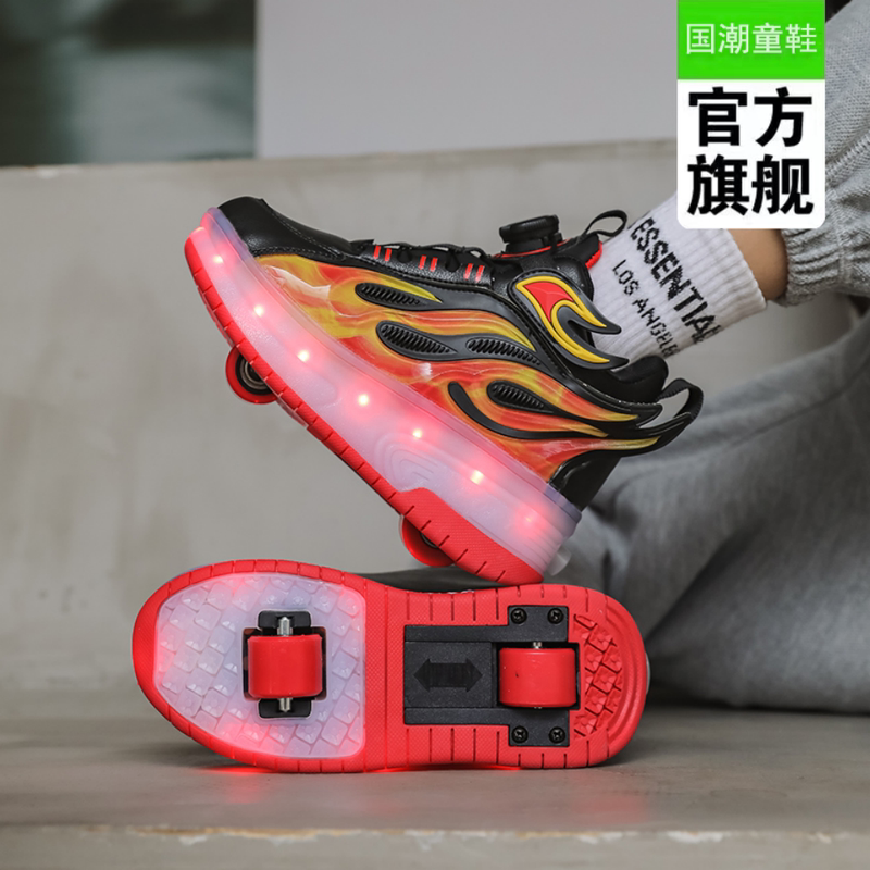 Roller Shoes for Boys and Girls, Spring and Summer Children's Roller Shoes, Double-Wheel Sports Shoes for Older Children, Retractable Invisible Student Skate Shoes