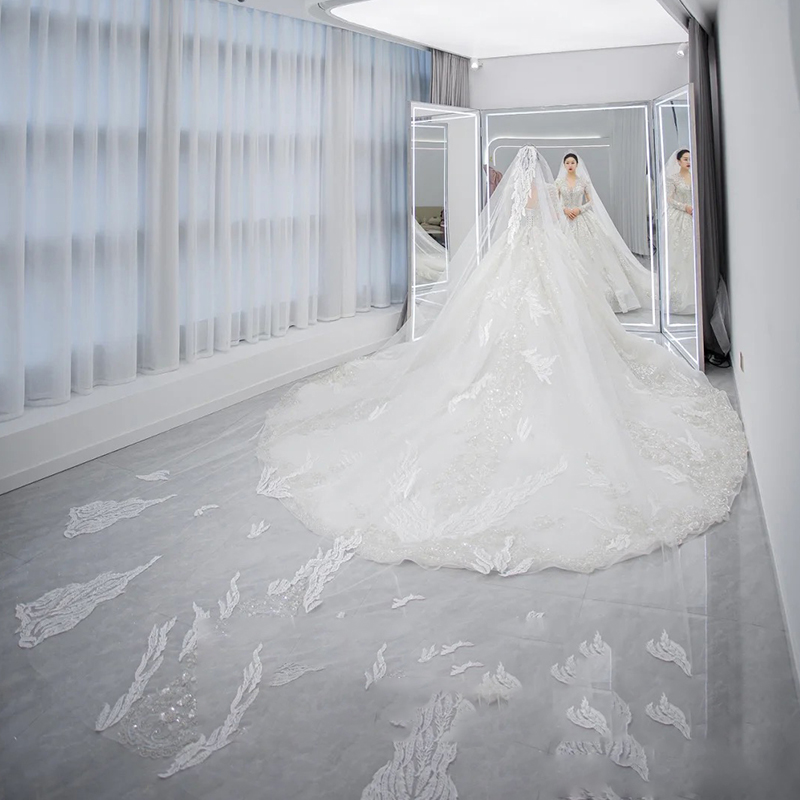 Long -sleeved light wedding dress 2023 new bride temperament, small, high -level sensor, luxury large trailer main gauze texture Long -sleeved light wedding dress 2023 new bride temperament, small, high -level sensor, luxury large trailer main gauze texture