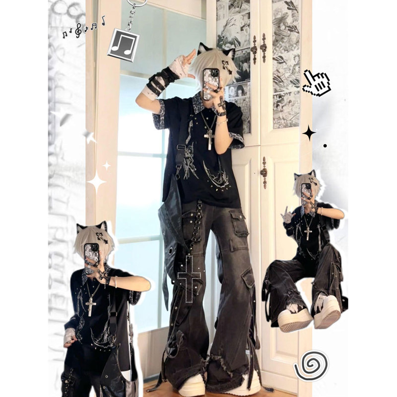 Subculture Style Y2K American Workwear Wide-Leg Jeans for Women, Summer Design, High-Waisted Slimming Pants, Plus Size