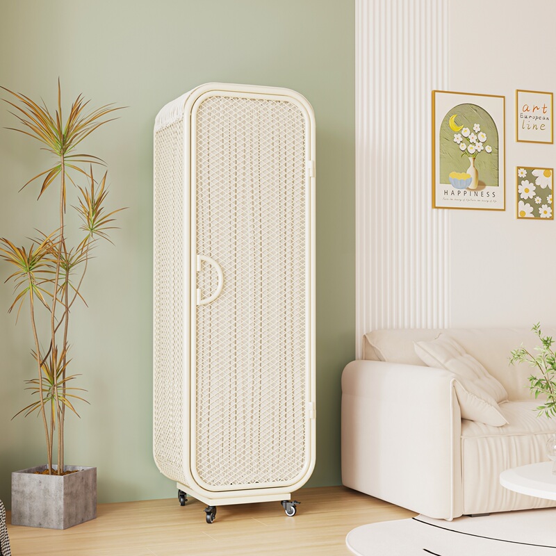 Cream-Colored Eco-Friendly Wrought Iron Grid Wardrobe, Formaldehyde-Free, Simple Hanging Storage Narrow Wardrobe for Girls and Children Cream-Colored Eco-Friendly Wrought Iron Grid Wardrobe, Formaldehyde-Free, Simple Hanging Storage Narrow Wardrobe for Girls and Children